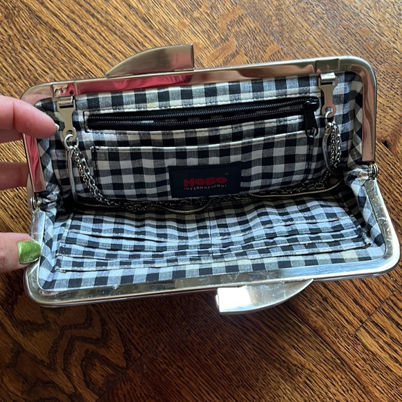 Hobo International White Patent Leather Clutch Purse Wallet Silver Chains - Picture 2 of 7